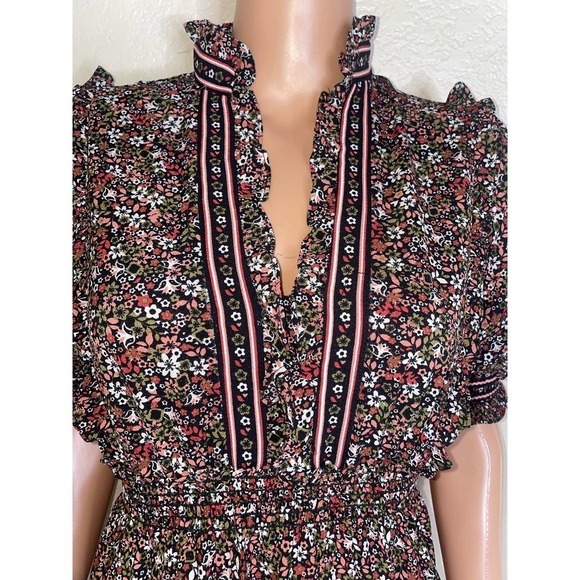 Max Studio Elbow Length Sleeve Print Tiered Maxi Dress SZ M brown floral - Picture 4 of 10